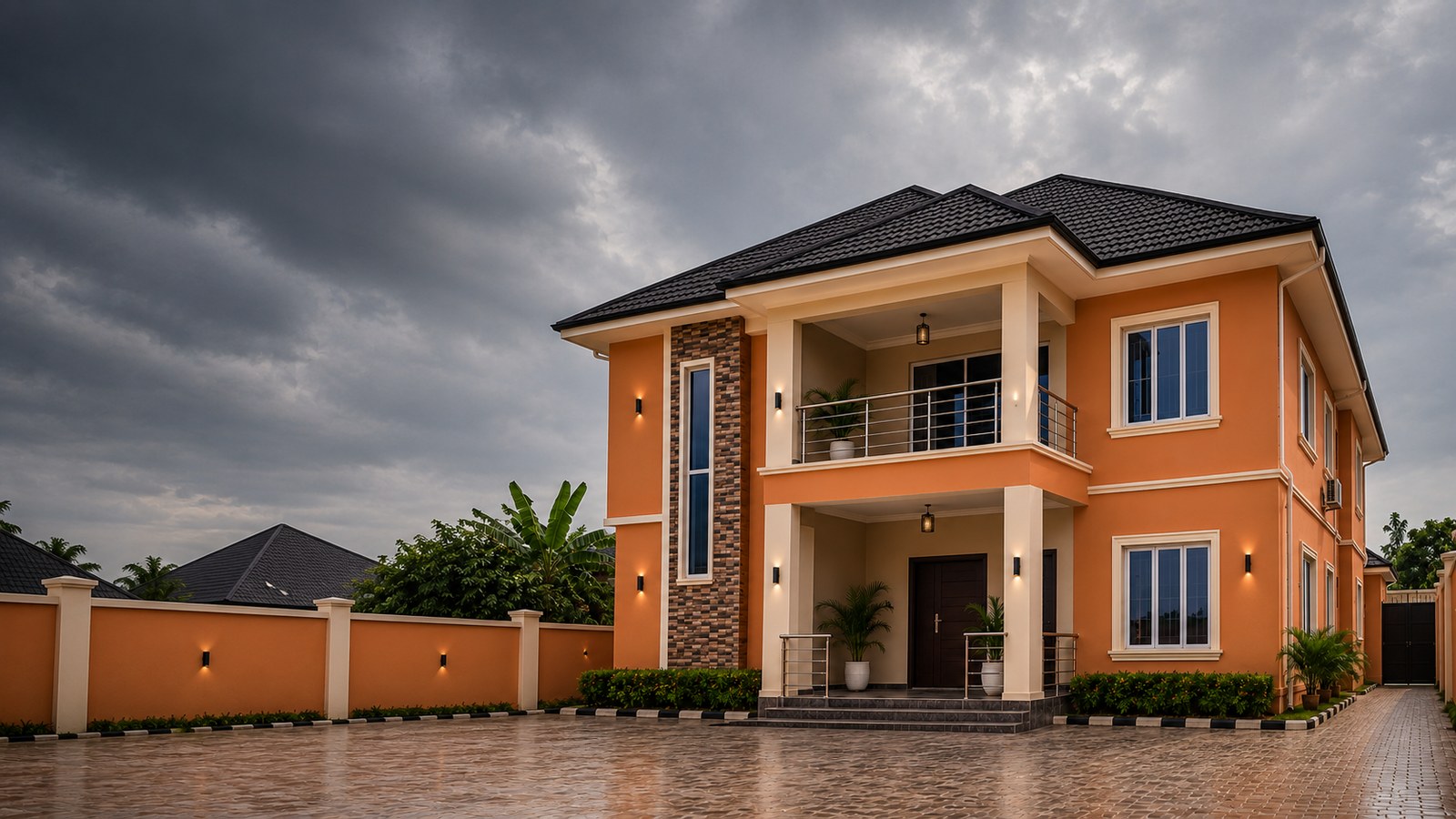 Orange duplex protected with Doclux Paints under a stormy sky