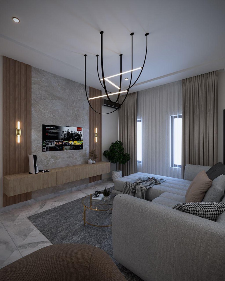 Furnished modern living room after transformation