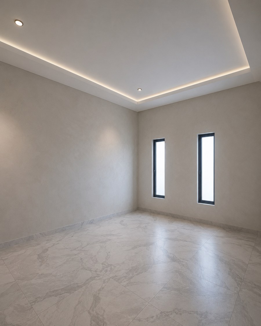 Empty room with marble floor before transformation